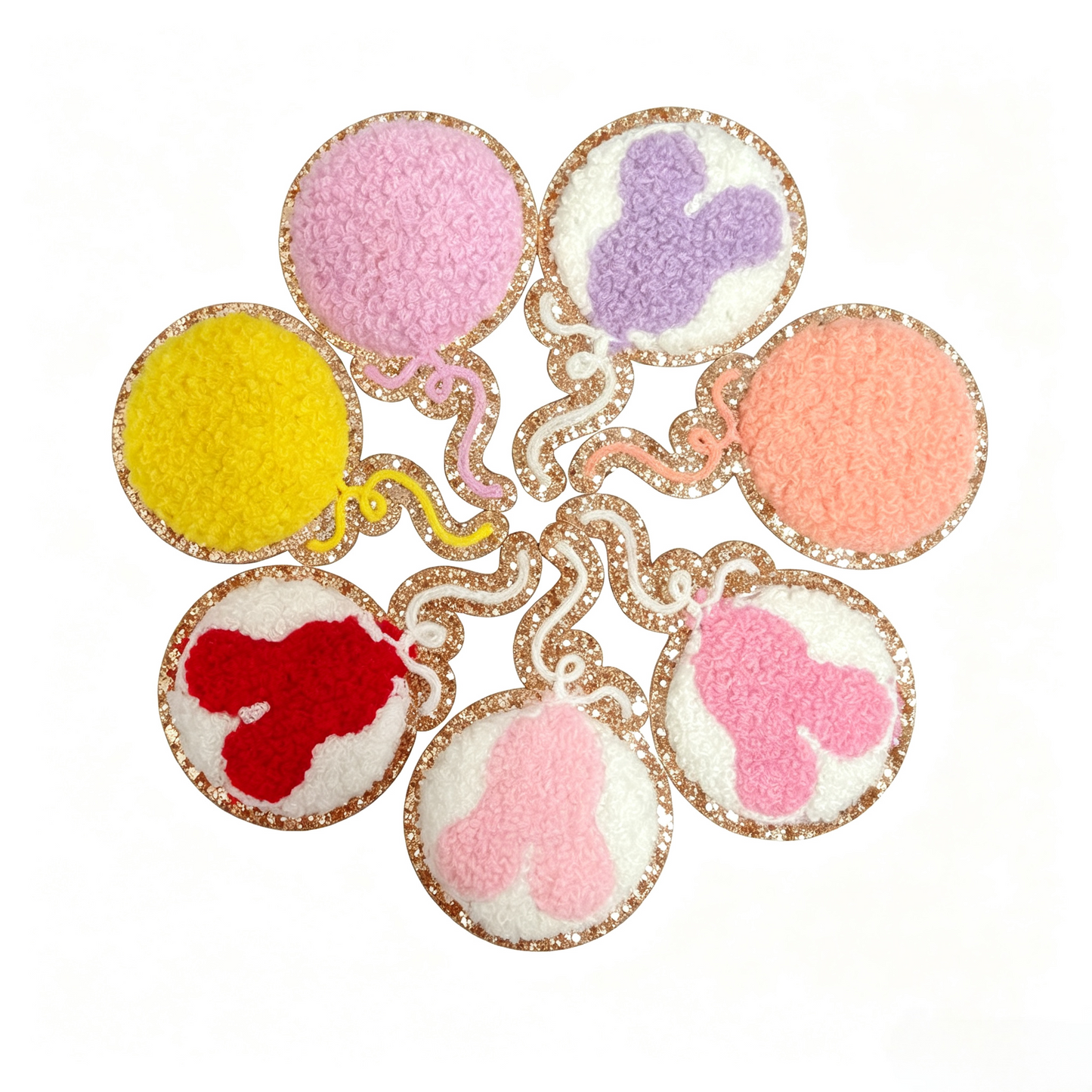 Balloon Chenille Patches with Gold Glitter Border