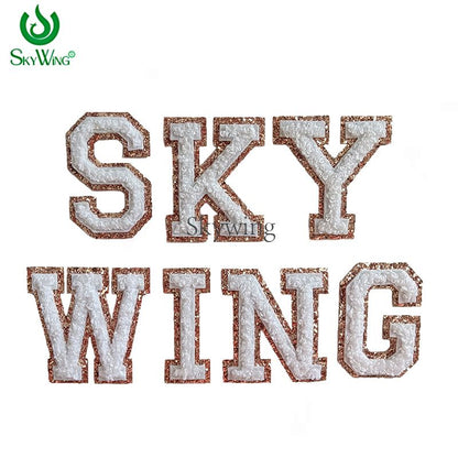 Gold Glitter White Chenille A-Z Letter Self-adhesive Patch