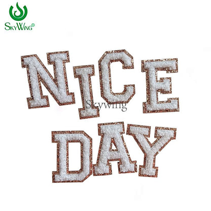 Gold Glitter White Chenille A-Z Letter Self-adhesive Patch