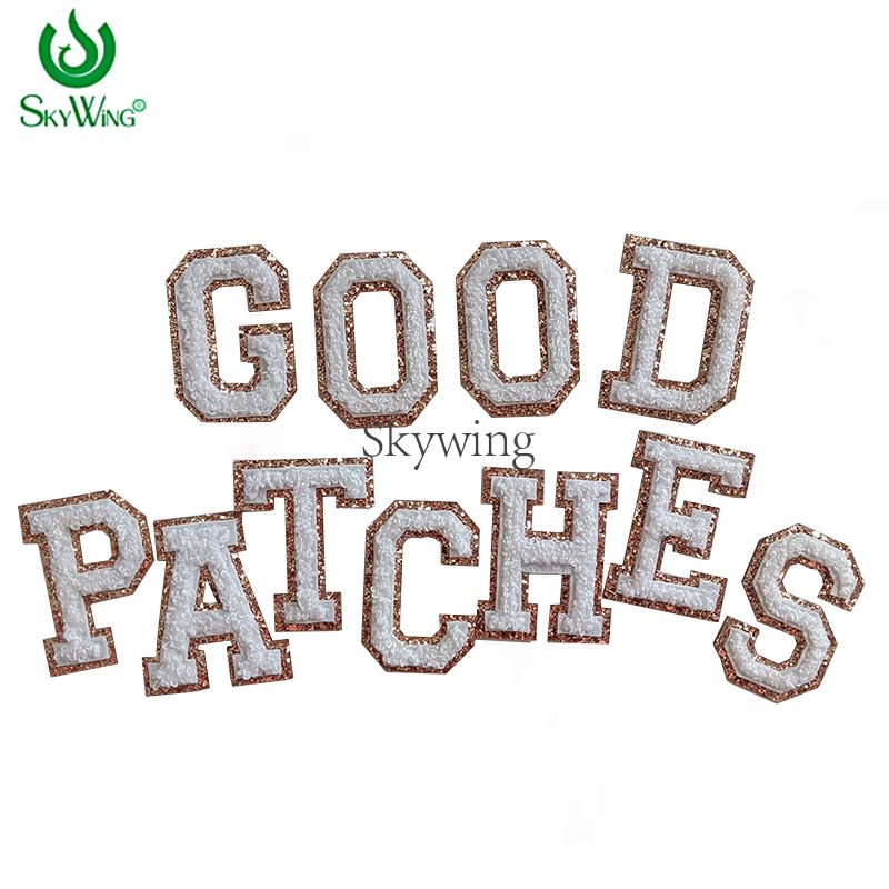 Gold Glitter White Chenille A-Z Letter Self-adhesive Patch