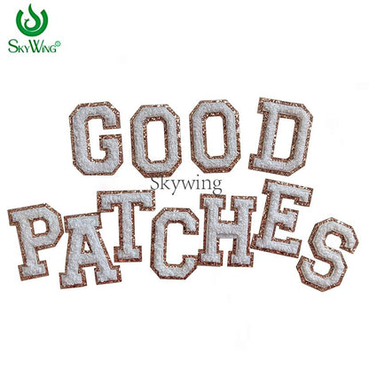 Gold Glitter White Chenille A-Z Letter Self-adhesive Patch