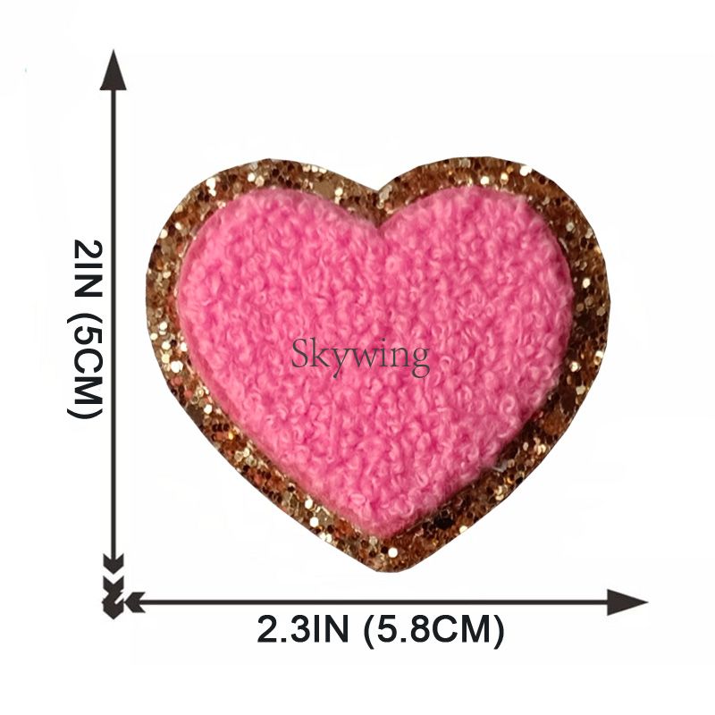 Glitter Heart Iron on Chenille Patch