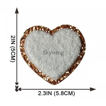 Glitter Heart Iron on Chenille Patch