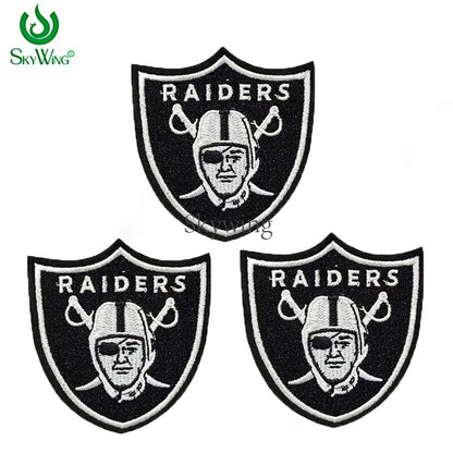 Black Raider Shield Embroidered NFL Team Logo Sports Badges