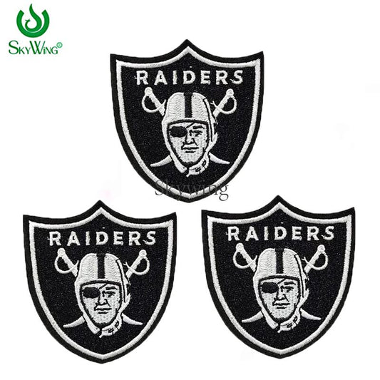 Black Raider Shield Embroidered NFL Team Logo Sports Badges