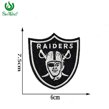 Black Raider Shield Embroidered NFL Team Logo Sports Badges