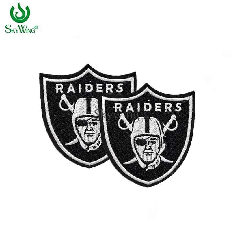 Black Raider Shield Embroidered NFL Team Logo Sports Badges