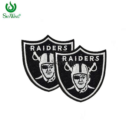 Black Raider Shield Embroidered NFL Team Logo Sports Badges