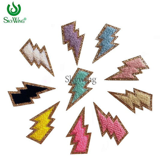 Gold Glitter Lightning Chenille Embroidery Iron On Patch