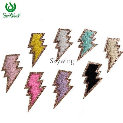 Gold Glitter Lightning Chenille Embroidery Iron On Patch