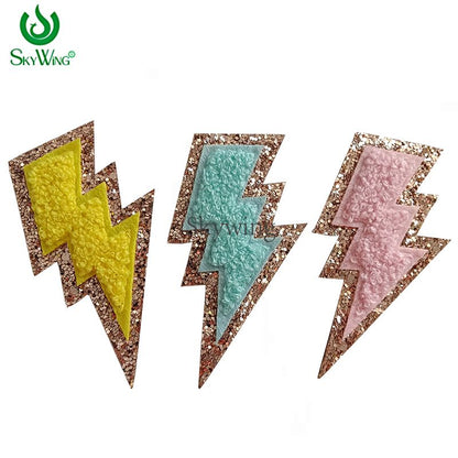 Gold Glitter Lightning Chenille Embroidery Iron On Patch