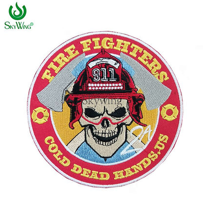 American 911 Fire Firefighters Cool Skull Embroidered Patch