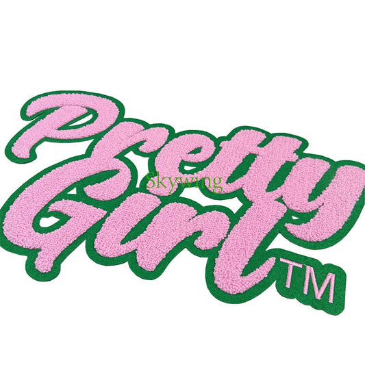 Pink AKA Sorority Pretty Girl Chenille Iron On Patches