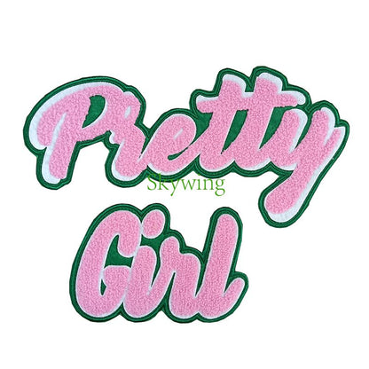 Pink AKA Sorority Pretty Girl Chenille Iron On Patches
