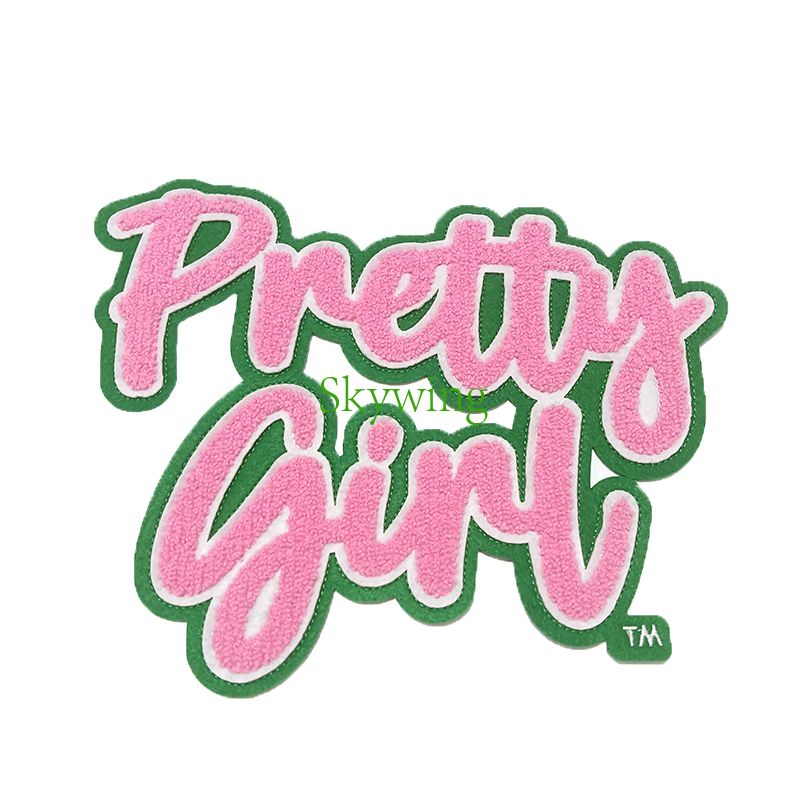 Pink AKA Sorority Pretty Girl Chenille Iron On Patches