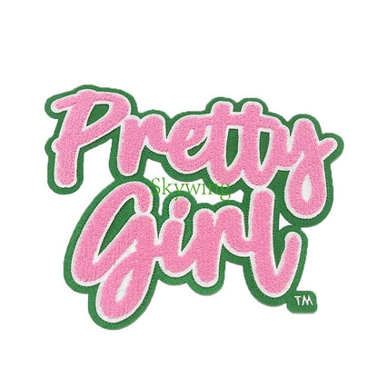 Pink AKA Sorority Pretty Girl Chenille Iron On Patches