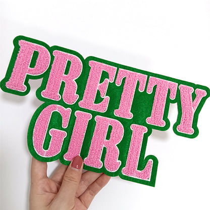 Pink AKA Sorority Pretty Girl Chenille Iron On Patches