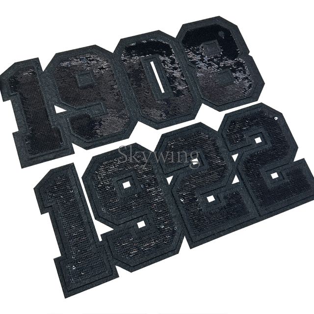 All Black Sequin Sorority Numbers Iron on Patch