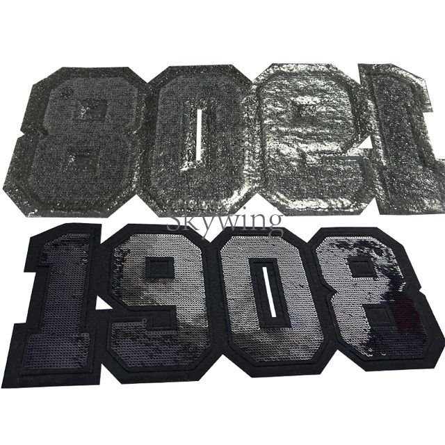 All Black Sequin Sorority Numbers Iron on Patch