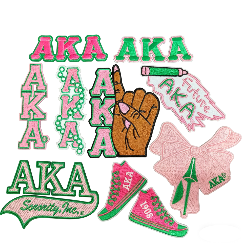 Pink & Green AKA Sorority Letter Iron-on Embroidery Patches
