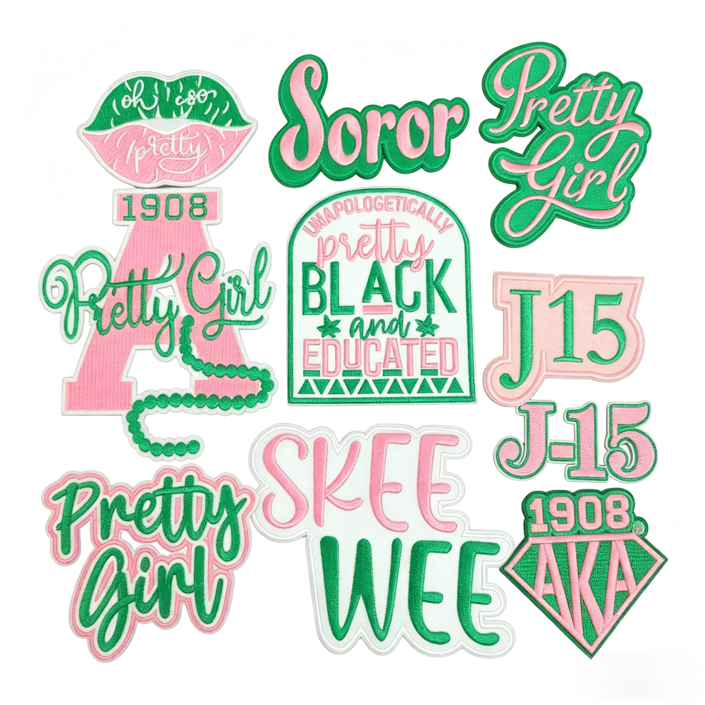 AKA Sorority Pink Green Embroidered Patches