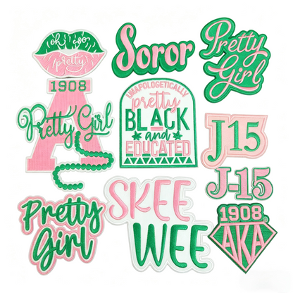 AKA Sorority Pink Green Embroidered Patches