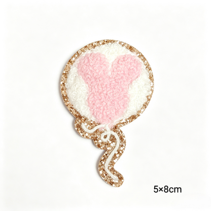 Balloon Chenille Patches with Gold Glitter Border