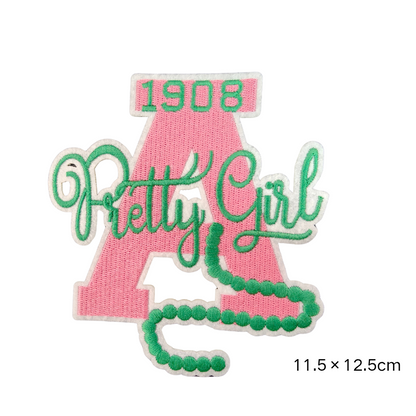 AKA Sorority Pink Green Embroidered Patches