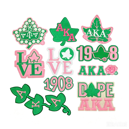 AKA Pink Green Sorority Embroidered Patches