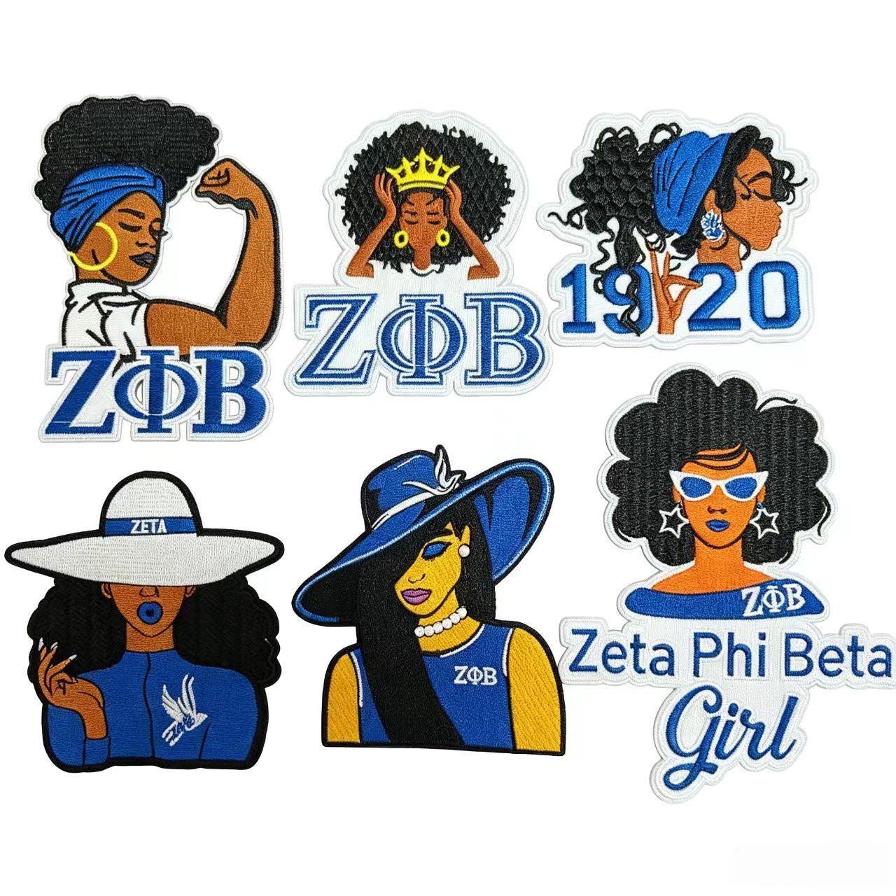 6 Styles Zeta Phi Beta Embroidered Patches Royal Blue Sorority