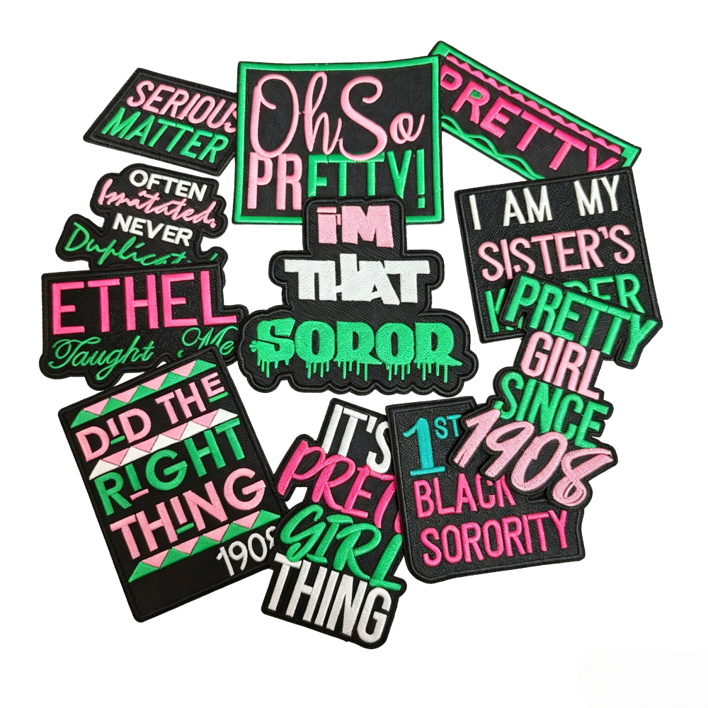 Pink Green Black Greek Letter Embroidered Iron On Patches