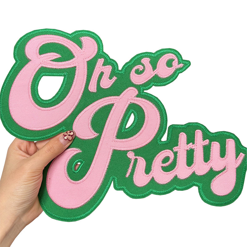 Pink and Green Twill Oh So Pretty Iron on Patch
